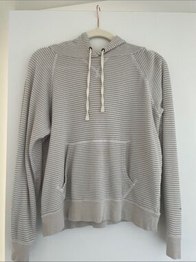 J. Crew Light Gray & White Striped Hooded Sweatshirt